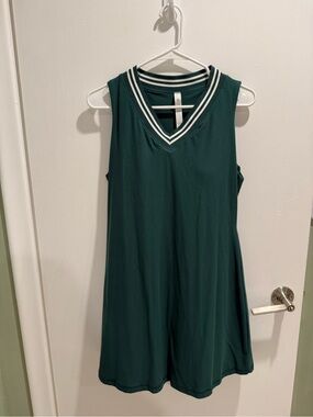 Dark Green V‑Neck Top with White Double Stripe Trim